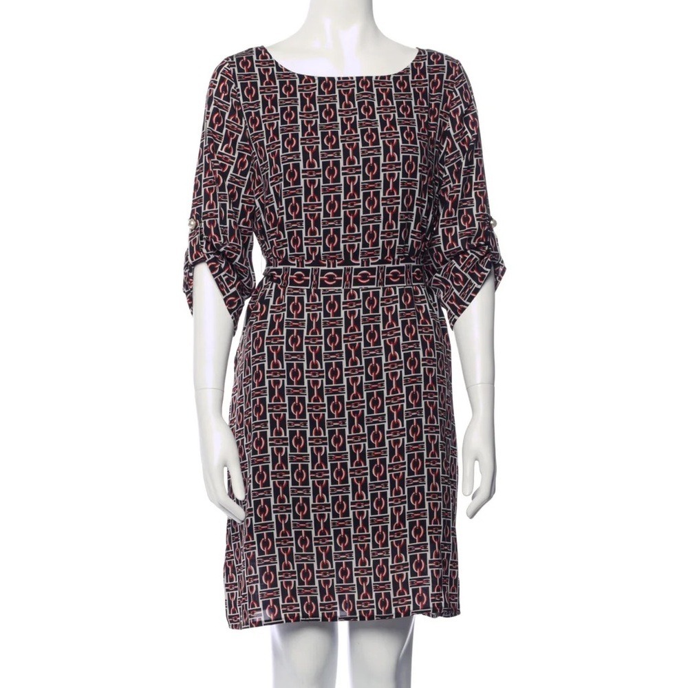 Moussy New Size 6 Shift‎ Dress Red Black Chain Link Print Pockets 3/4 Sleeves